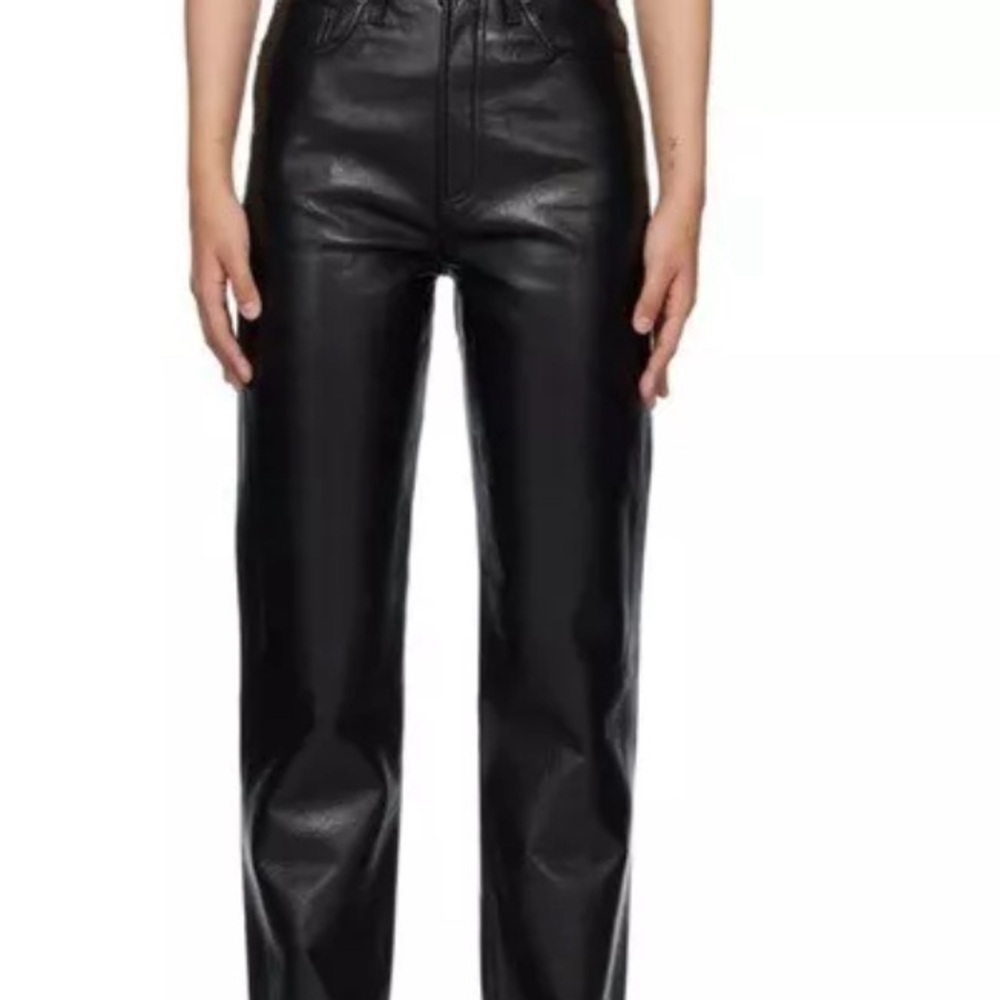Global Identity 90s Pinch Waist Black Soft Leather Pants Size 4 Made In Korea